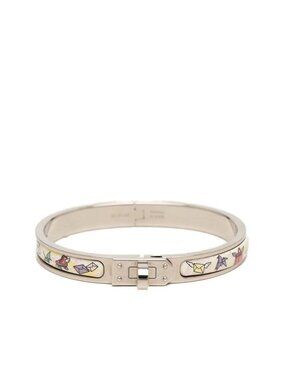 Hermes Mini Click Kelly PM Bracelet Bangle Silver Multicolor Metal Enamel